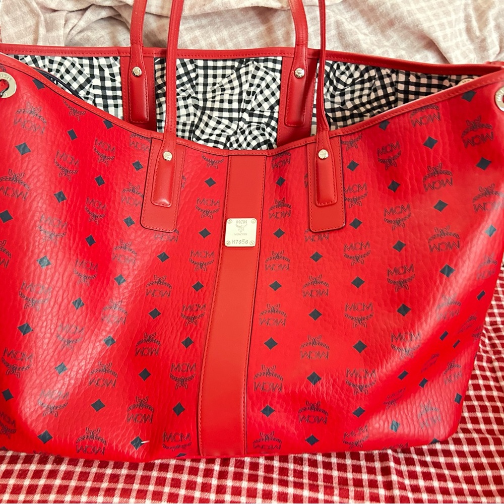 MCM Red Perforated Tote